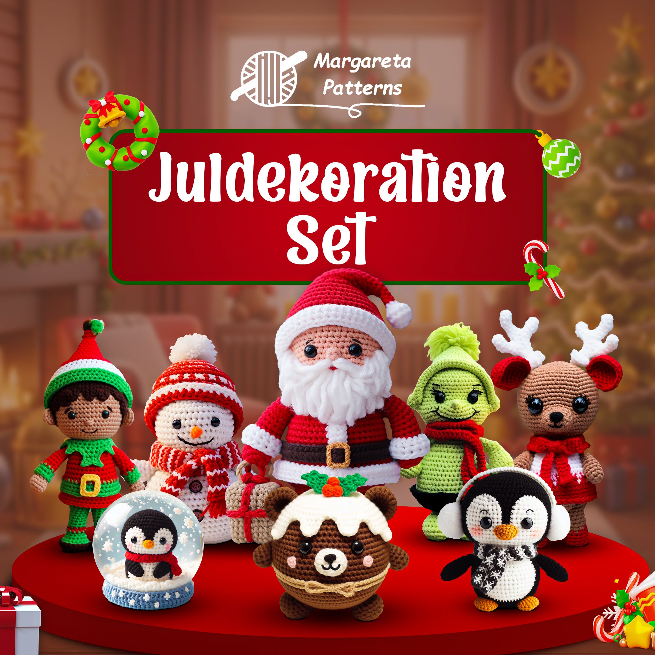 8 i 1: Juldekoration Set – Virkmönster